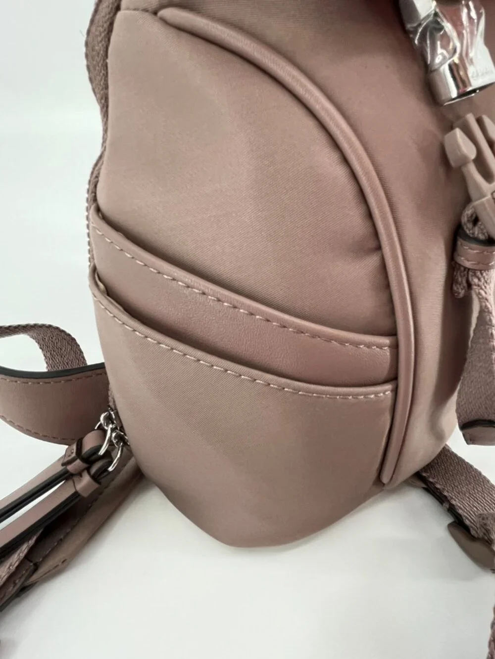 Calvin Klein Shay Mini Backpack Taupe Nylon Zip Buckle Front Pockets Adjustable